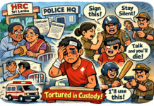 විකට් පොල්ලක් ගුදමාර්ගයට දමන බවට තර්ජනය කරලා – පොලිසියෙන් පහරදුන් තරුණයාගේ ඇස්පෙනීමත් අඩුවෙලාලු